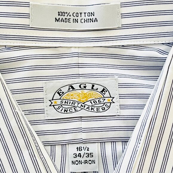 Eagle Men's Striped Button-Down White/Blue Shirt Size 16.5 34/35 French Cuff - Picture 7 of 9
